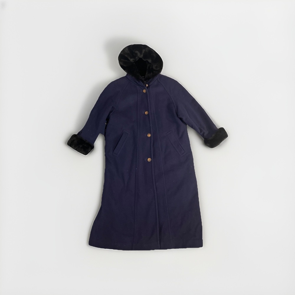 Vintage LL Bean Med Petite Purple Alpaca Wool Faux Fur Coat Glam 80s 90s